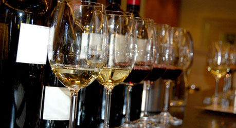 line of wine glasses